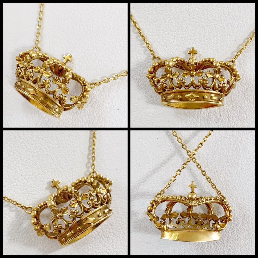 đĽ 18K Diamond Cut Princess Crown Necklace HEAVY - Picture 7 of 8
